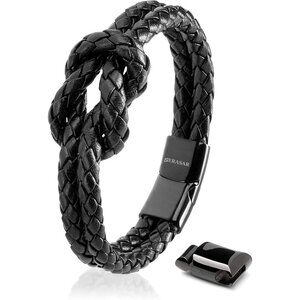 Leather Bracelet Women Knot Black 16cm Stainless Steel Clasp Gift Box